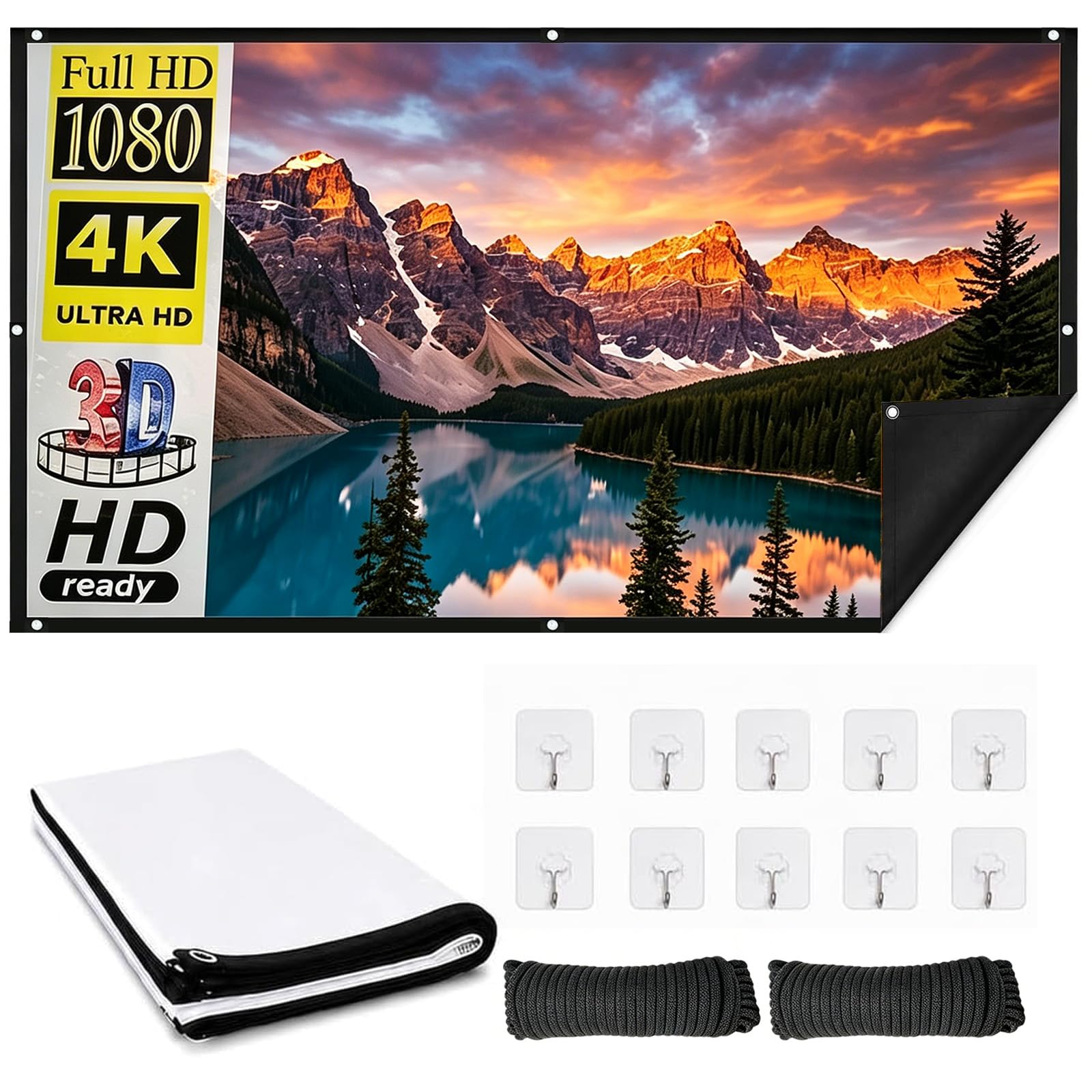 Pantalla de proyección ALR: Pantalla Colgante Mejorada 4K 16:9 para Interiores y Exteriores, portátil y de Calidad cinematográfica; fácil instalación para Cine en casa (Standard,150")
