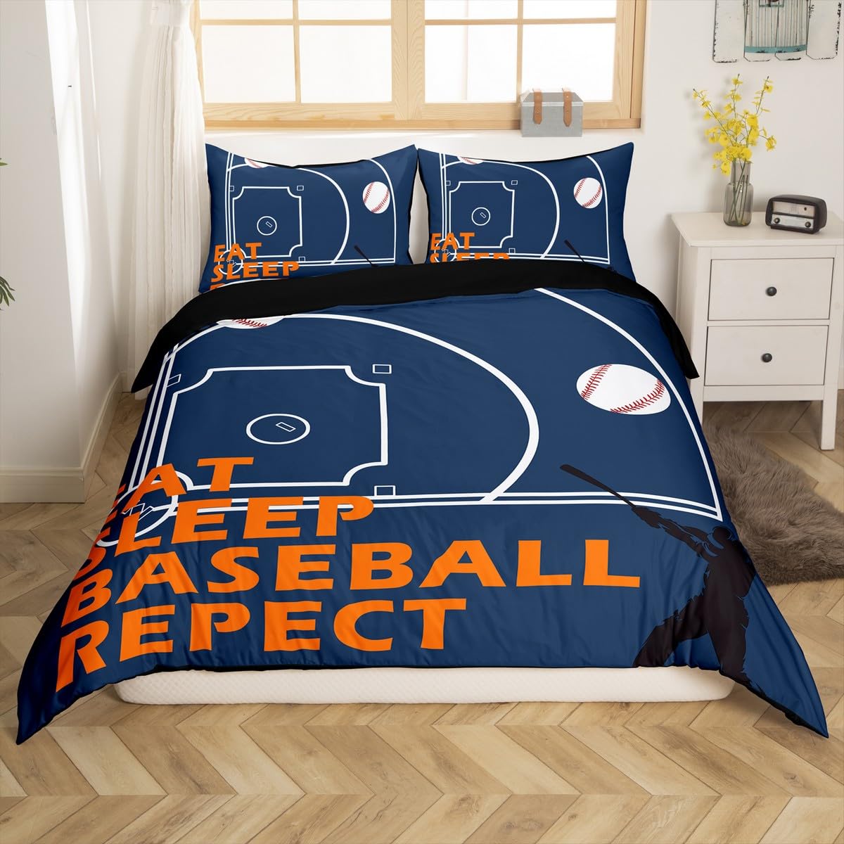 Castle Fairy Kids Baseball Duvet Cover Twin Size for Kids,Baseball Court Simple Style 2 Pcs Quilt Cover,Cartoon Player Silhouette Soft Bedding (Not Comforter),Sport Ball Game Comforter Cover