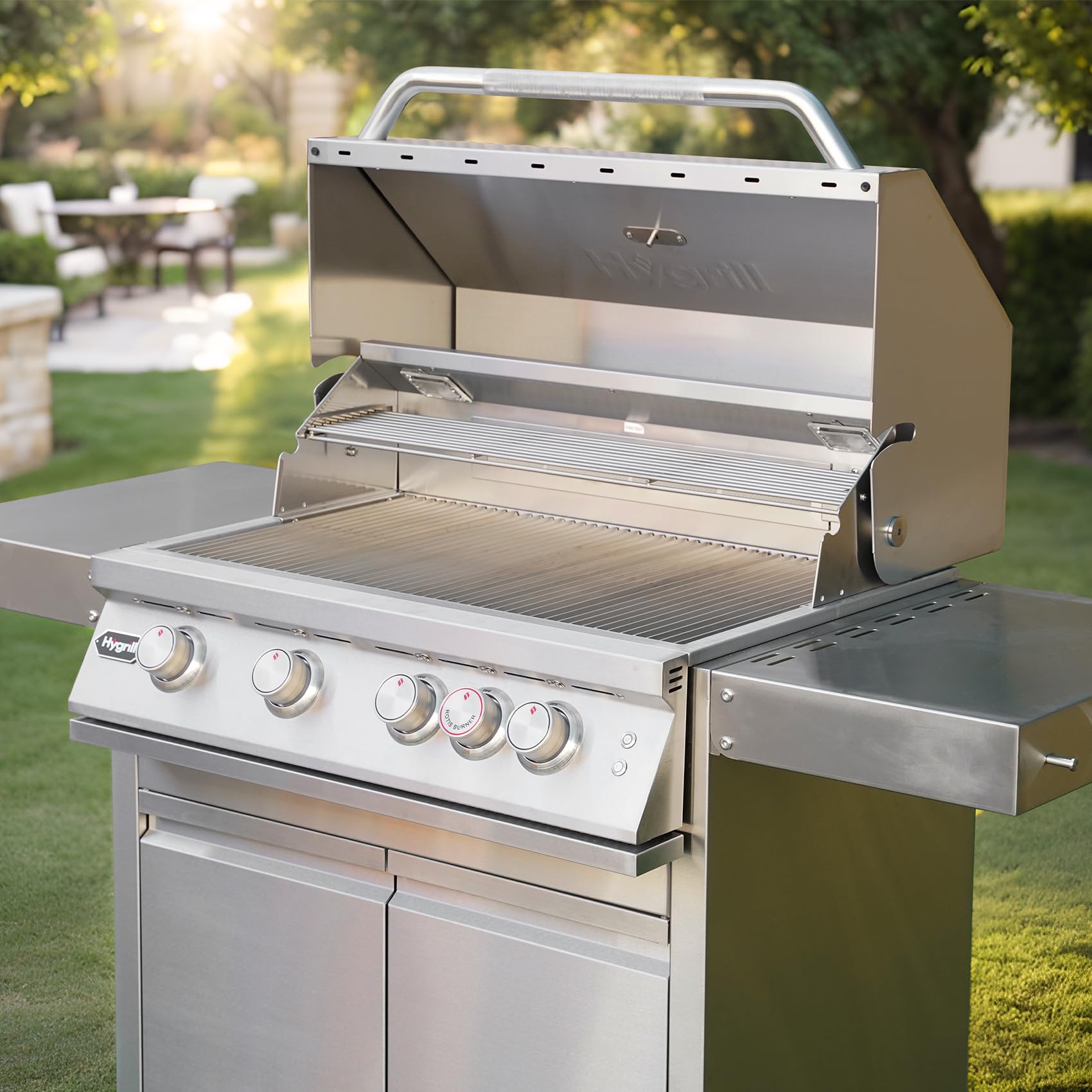 Hygrill Premium XTR - Parrilla integrada de 32 pulgadas, cabezal de parrilla de acero inoxidable con 4 quemadores para cocina al aire libre con quemador infrarrojo trasero y luces LED, gas natural 6