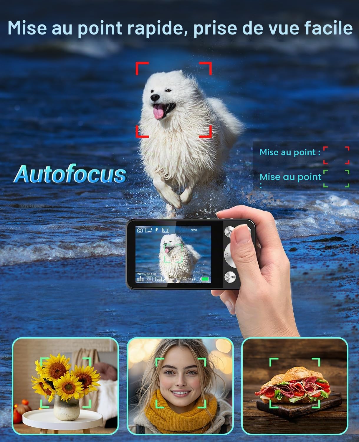Appareil Photo Numérique 4K 64MP, Wevoor 32GB Digital Camera Compact | Écran 2,8", Autofocus, Zoom Numérique 18X, 2000mAh Batterie, Portable pour Débutants Adultes Enfants Adolescents - Noir