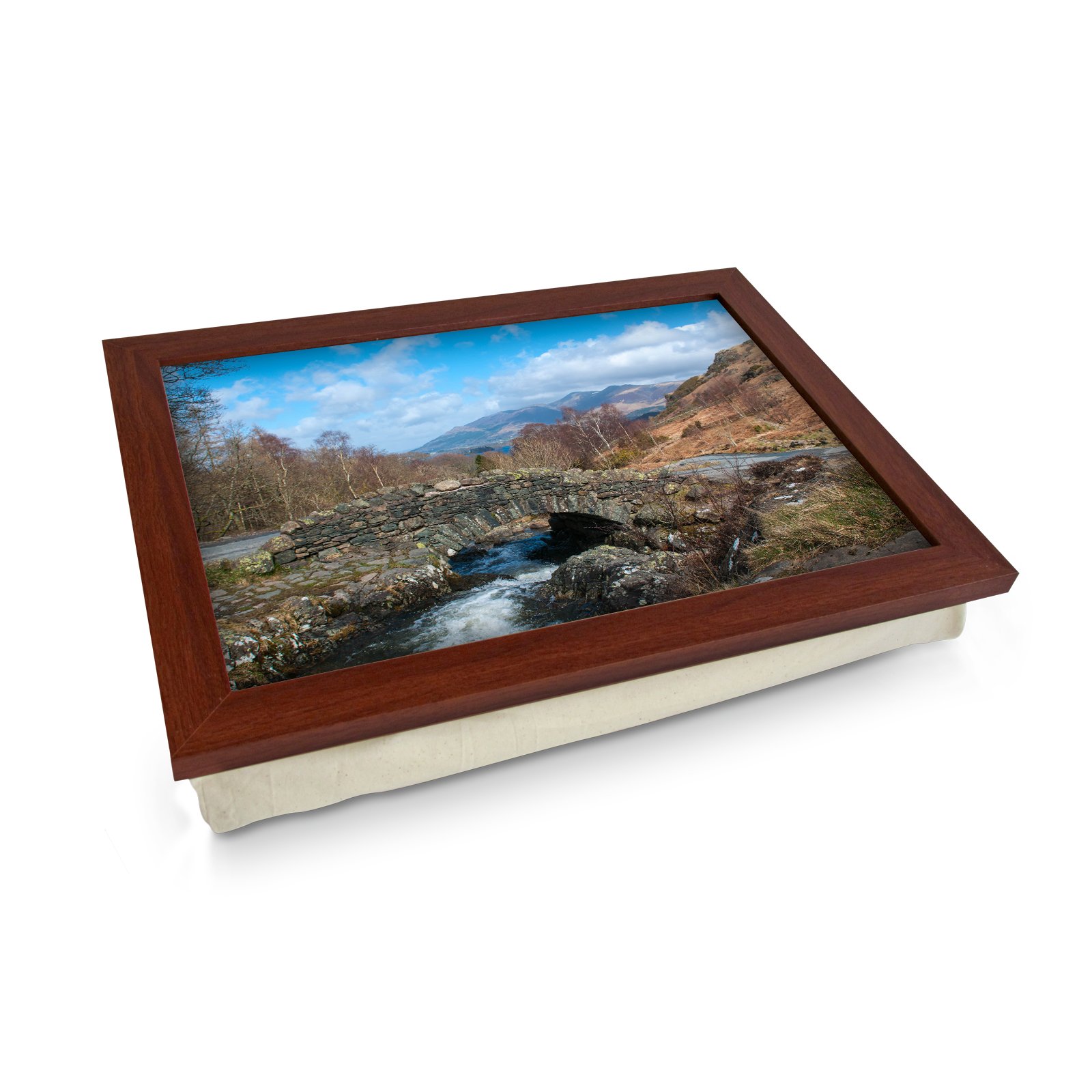 Extra Large Portable Lap Desk Tray (Lake District) Wide Multi Purpose | Handmade Large Wooden Frame, Big Beanbag Cushion Bottom | Computers, Laptops, Meals, Food | 49.8cm | XL13 Brown