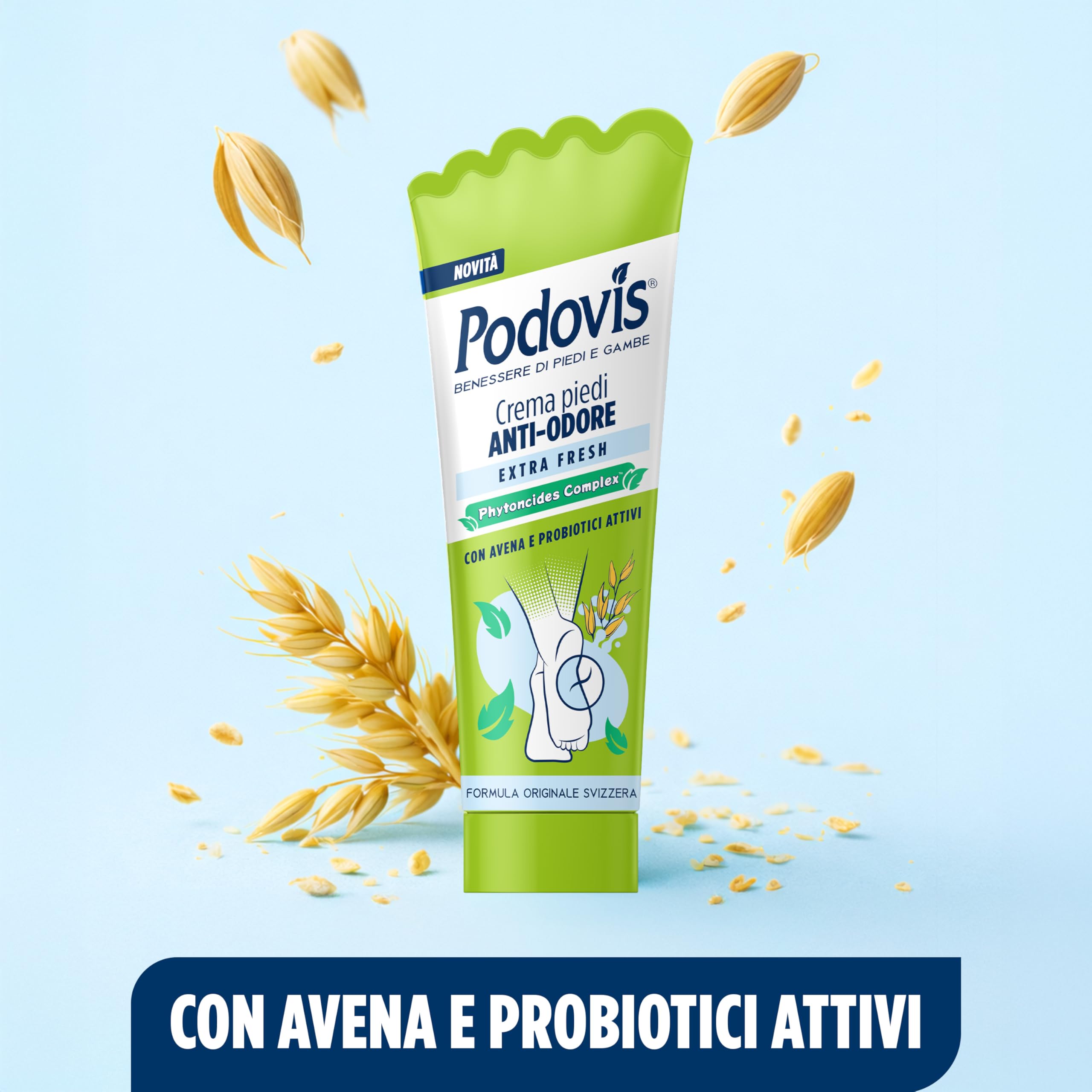 Podovis, Deocrema Extra Fresh - Crema per i Piedi, Effetto Rinfrescante ed Idratante, Regola la Sudorazione del Piede, con Antibatterico, Senza Parabeni e Siliconi, 100 ml
