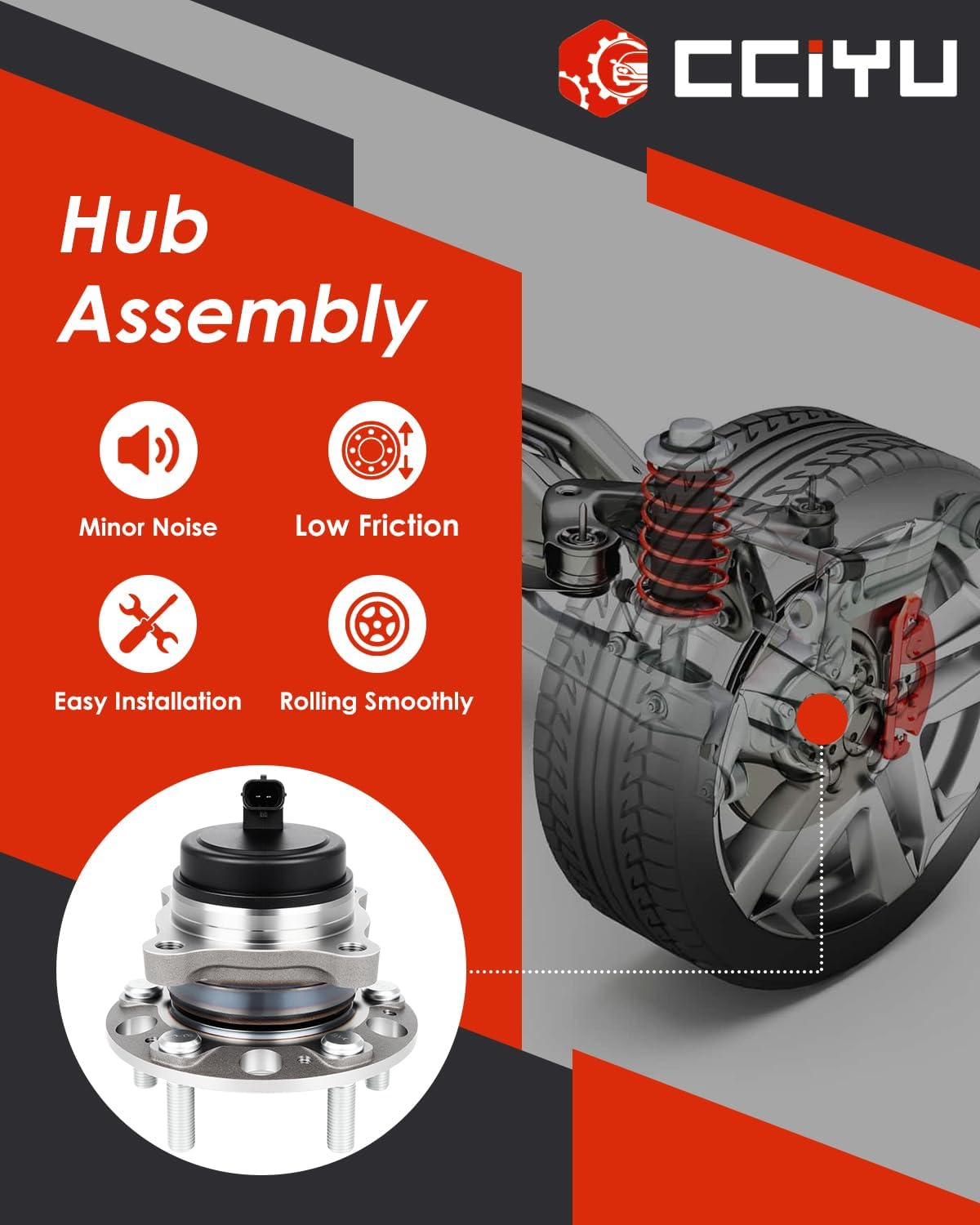 cciyu 513278 Wheel Hub and Bearing Assembly Replacement for fit 2011-2016 for Hyundai Equus 2009-2014 for Hyundai Genesis Front Wheel Hubs 5 Lug (2)