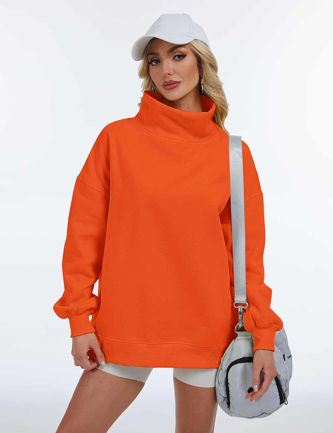 Womens Oversized Mockneck Sweatshirts Long Sleeve Turtleneck Pullover Casual Fall Drop Shoulder Hoodies Tops - Image 4