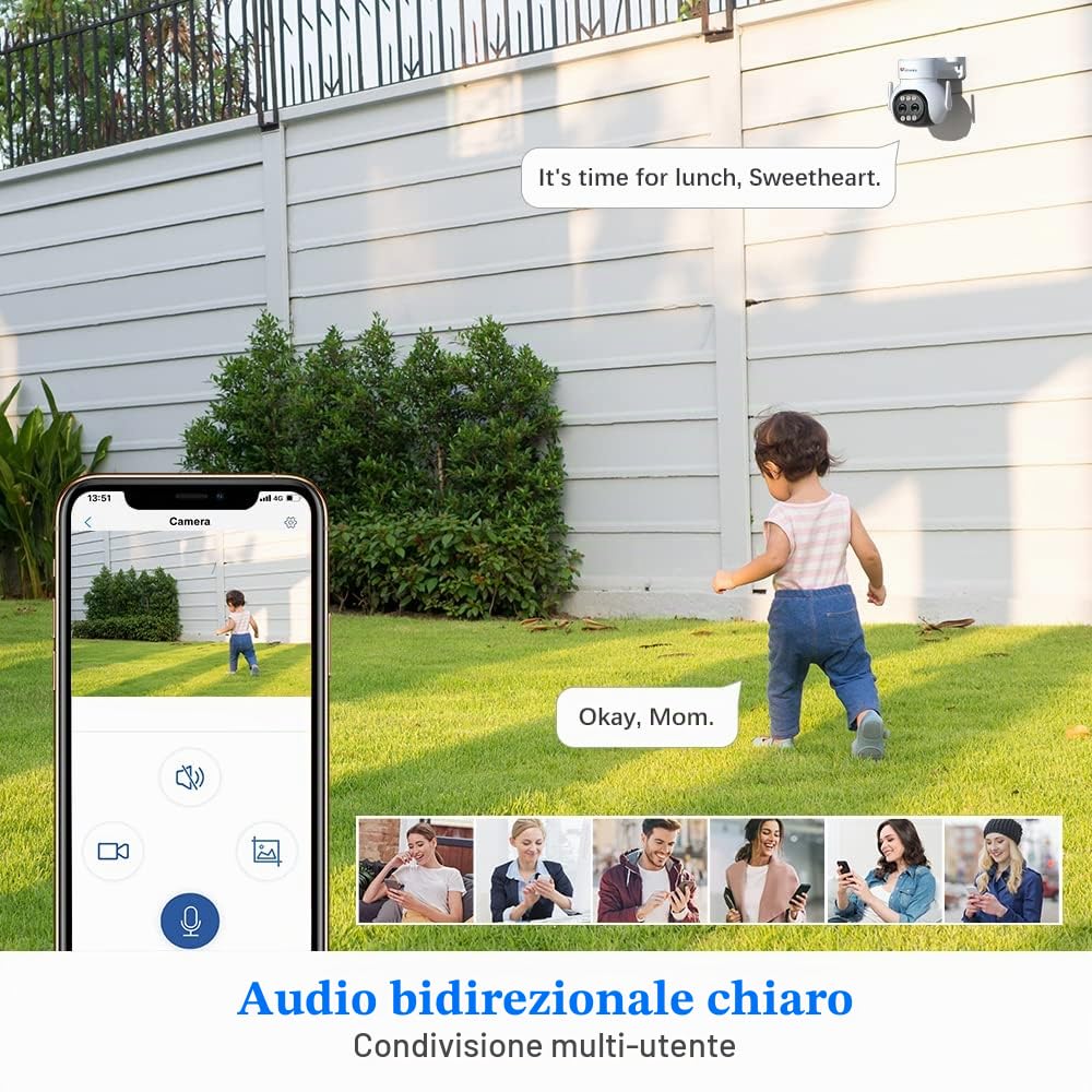 Ctronics 6X Zoom Híbrido Telecamera Wi-Fi Esterno con Tracciamento-Auto-Zoom, PTZ IP Videocamera Sorveglianza con Doppio Lente Rilevamento Umano Visione Notturna Colori Audio Bidirezionale (1, Bianco)