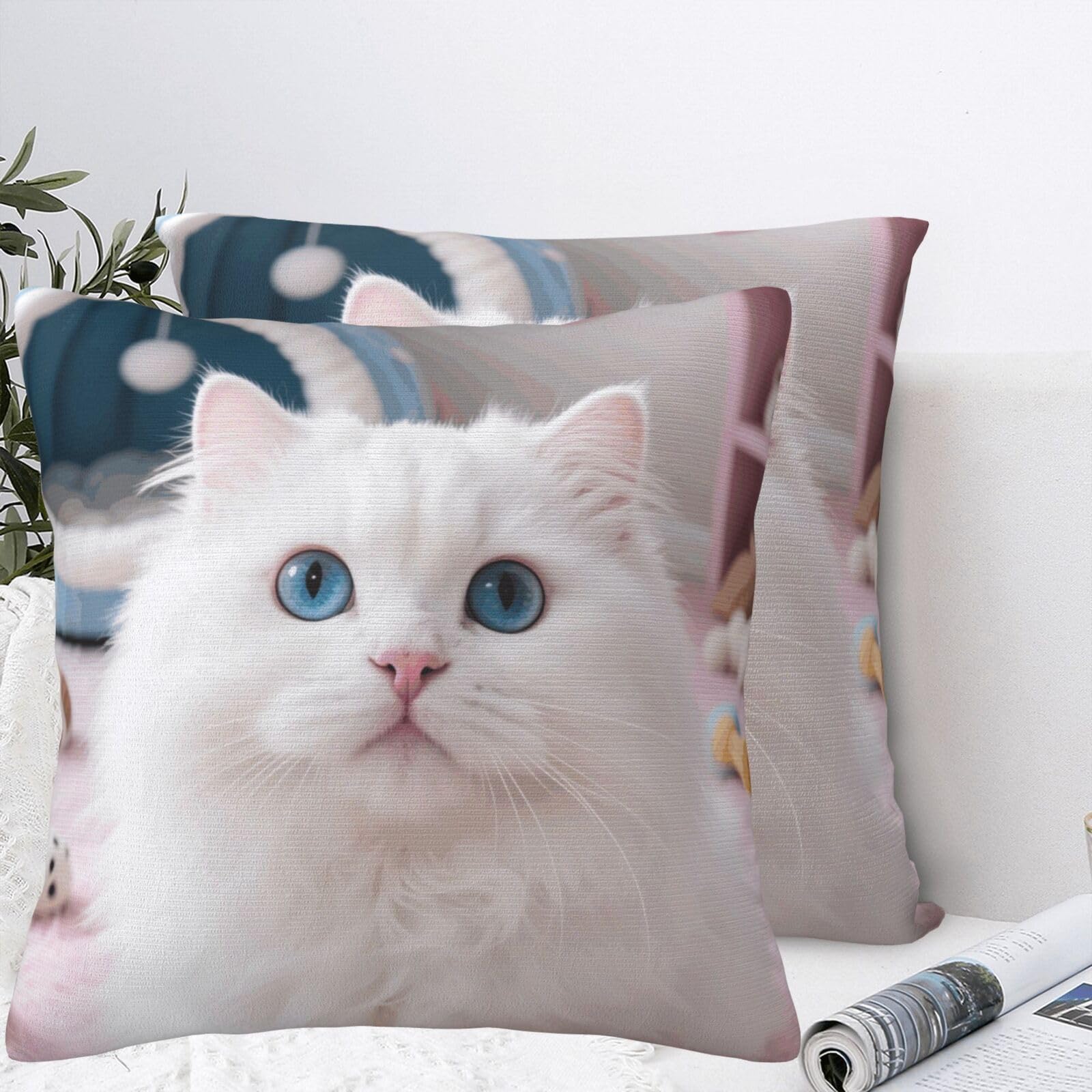 LMNGH Cute Cats Plush Throw Pillow Covers 16"X16",Soft Cozy Couch Cushion Covers Decorative Pillow Cases for Holiday Home Bedroom Sofa Decors