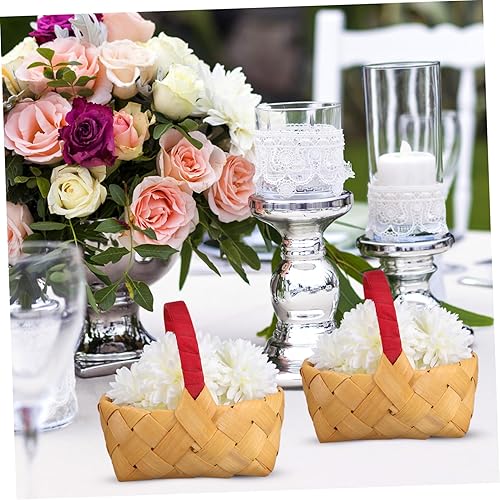 Miniatura 4 de PRETYZOOM Cesta de flores para niña, 2 unidades, cesta pequeña de astillas de madera, cestas de almacenamiento tejida de madera con asa, cesta de