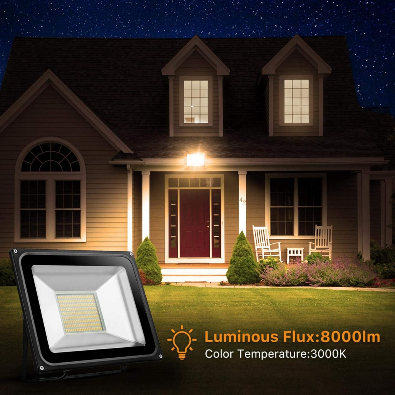 Beisaqi 5X 100W 110V LED Floodlight SMD Outdoor Garden Light Warm White Waterproof IP65 with US Plug