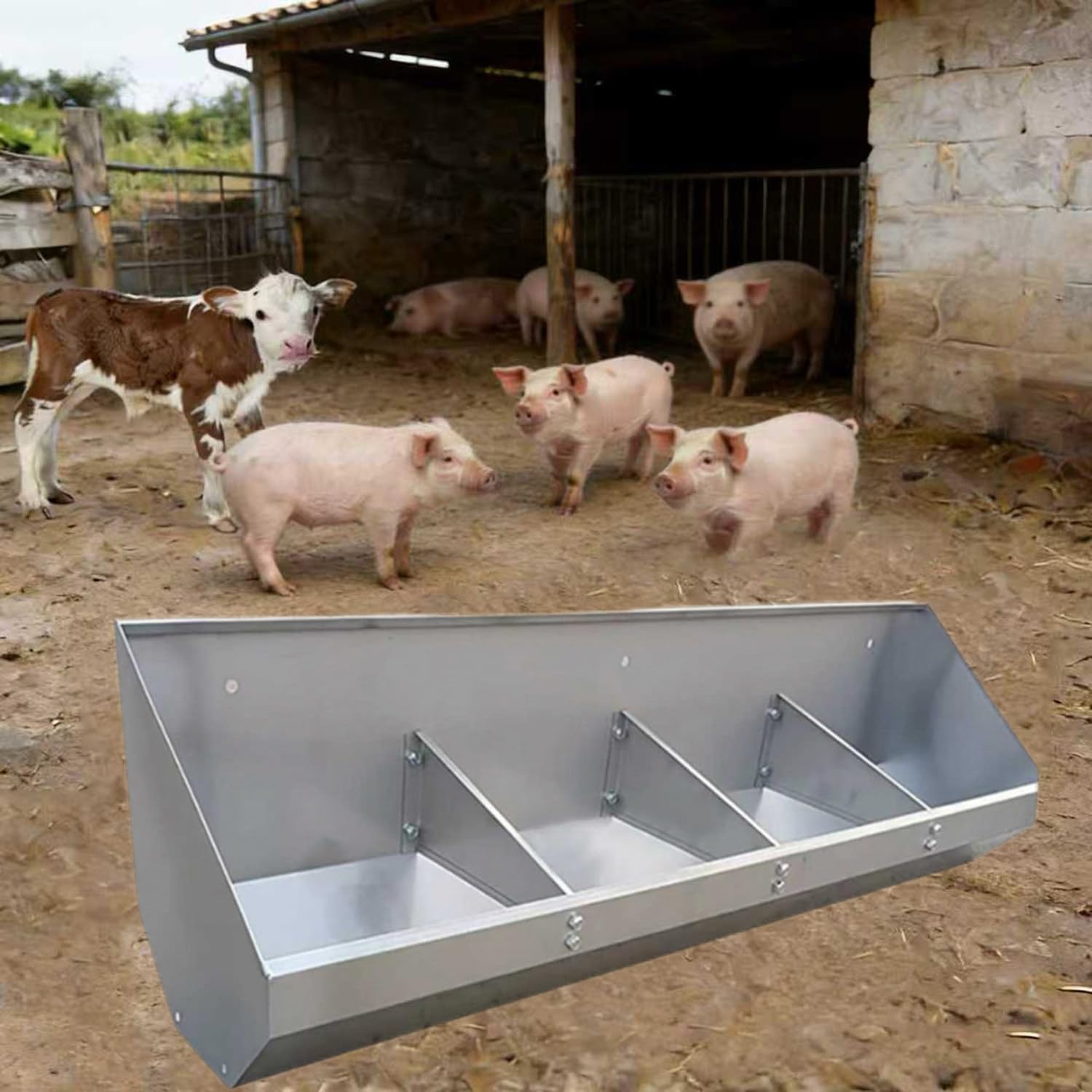 Mangeoire à foin en acier inoxydable avec séparateur pour chèvres et porcs