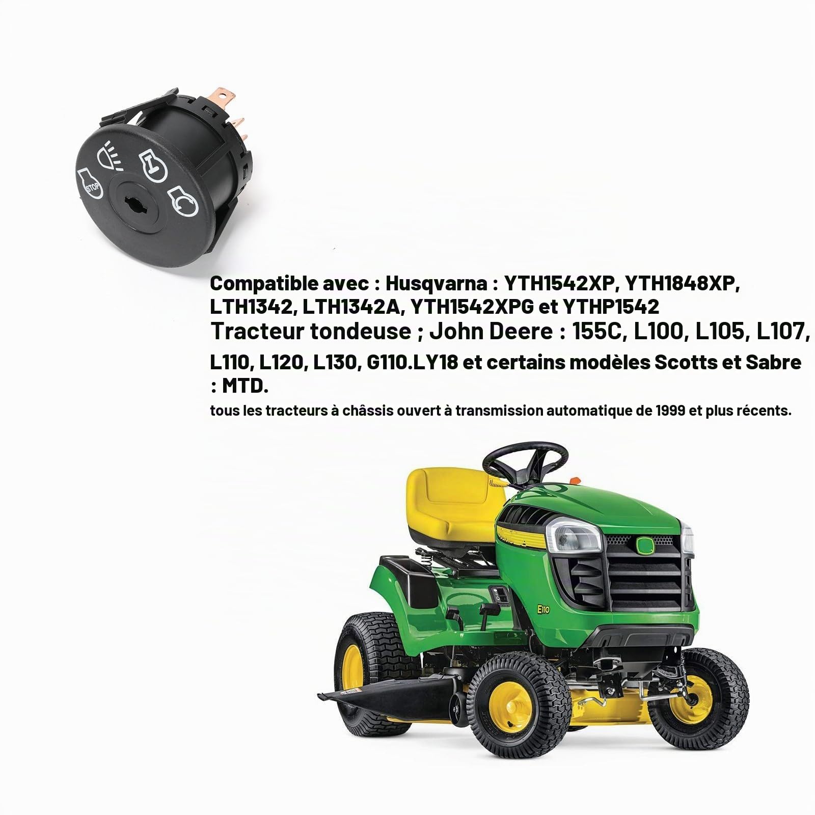 Commutateur d'allumage pour tondeuse à gazon 532175566/532163968/175566/925-1741/725-1741(4 positions,7 broches) avec 2 clés Compatible avec AYP,MTD,Cub Cadet,Delta,Stratton,Gernerac