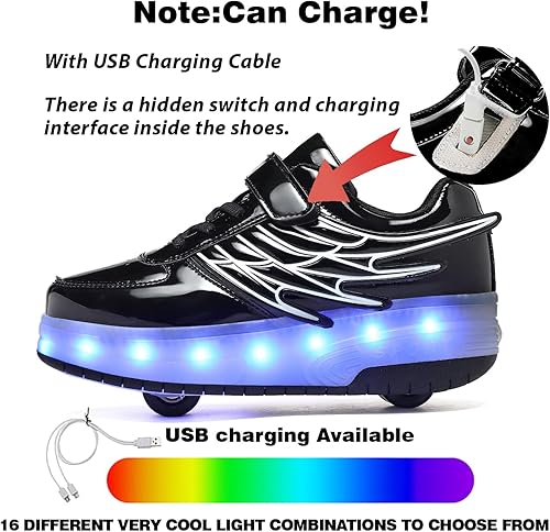 Miniatura 2 de LED Roller Skate Shoes for Kids Boys Girls Light Up Roller Sneakers with Detachable Wheels Rechargeable Flashing Wheeled Shoes