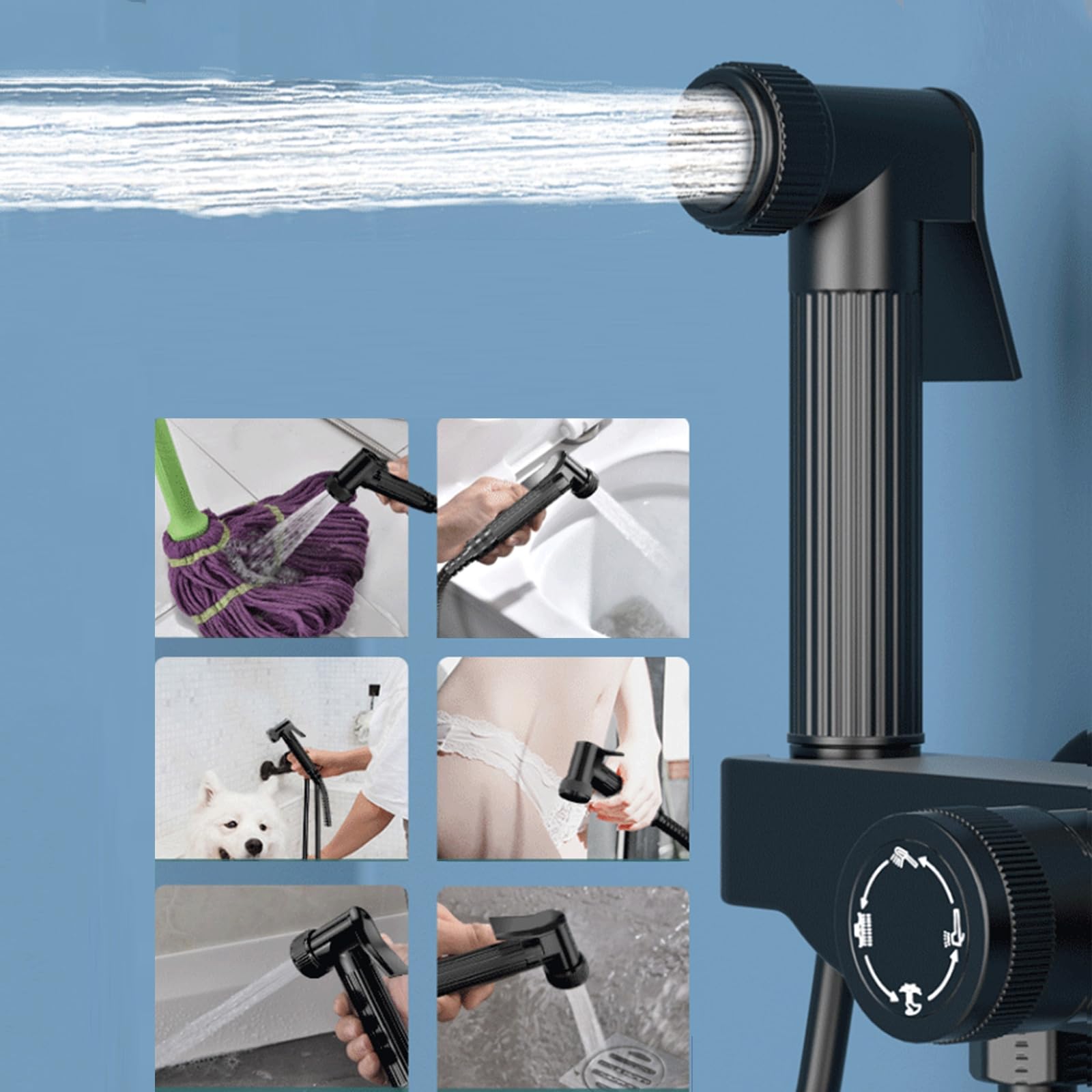 Sistema Doccia a Vista Nero, Set Rubinetto con Display Digitale, Set Combinato a 4 funzioni per Bagno, soffione a Pioggia, doccetta, doccetta per Bidet, beccuccio per Vasca