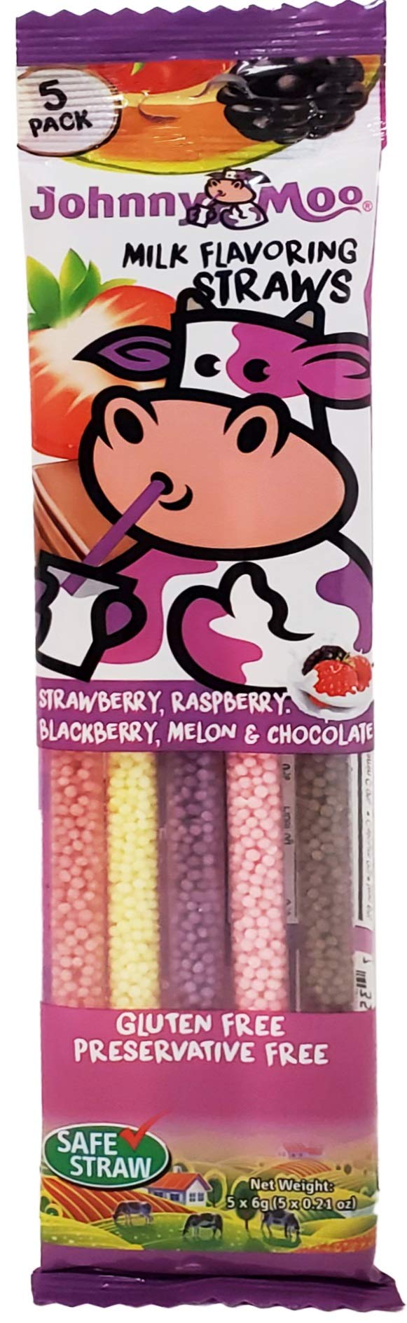 Johnny Moo Milk Flavoring Straws - No Artificial Colors or Flavoring, 20 Calories per Drinking Straw - 8-pack, Berry