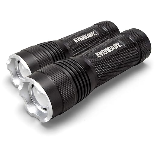 EVEREADY LED Tactical Flashlight, IPX4 Water Resistant EDC Flashlight, Super Bright High Lumens, Zoomable, 3 Light Modes, Heavy Duty Metal Body, Lanyard Included, Black