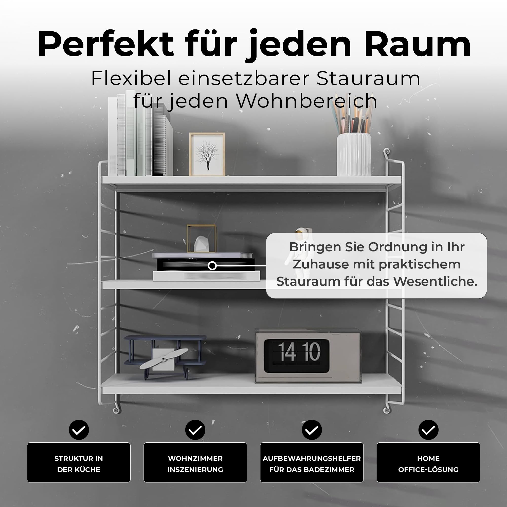 [en.casa] Modulares Wandregal Strängnäs Metallregal Weiß Hängeregal mit 3 Regalböden Badregal Küchenwandregal Wandablage Wohnzimmer