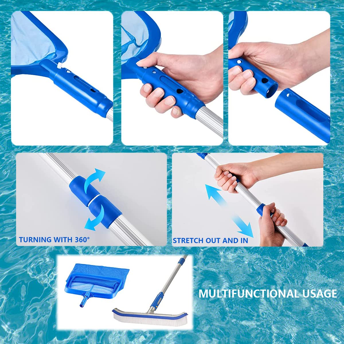 FBSPORT Pool Skimmer Net with Telescopic Pole, 59 inch Swimming Pool Leaf Net, Fine Mesh Pool Net, Pool Cleaner Maintenance Tool-Easy to Collecting Leaves for Swimming Pools, Hot Tubs, Ponds - 5