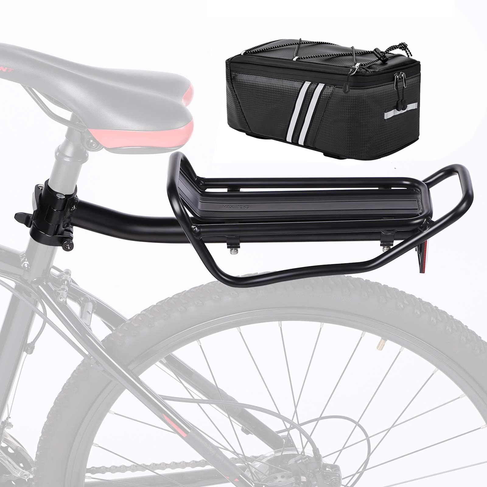 YONTUO Rear Bike Rack with Quickly Release Camp,Max Weight 22lb,BCR001FT (Bike Rack with Bag)