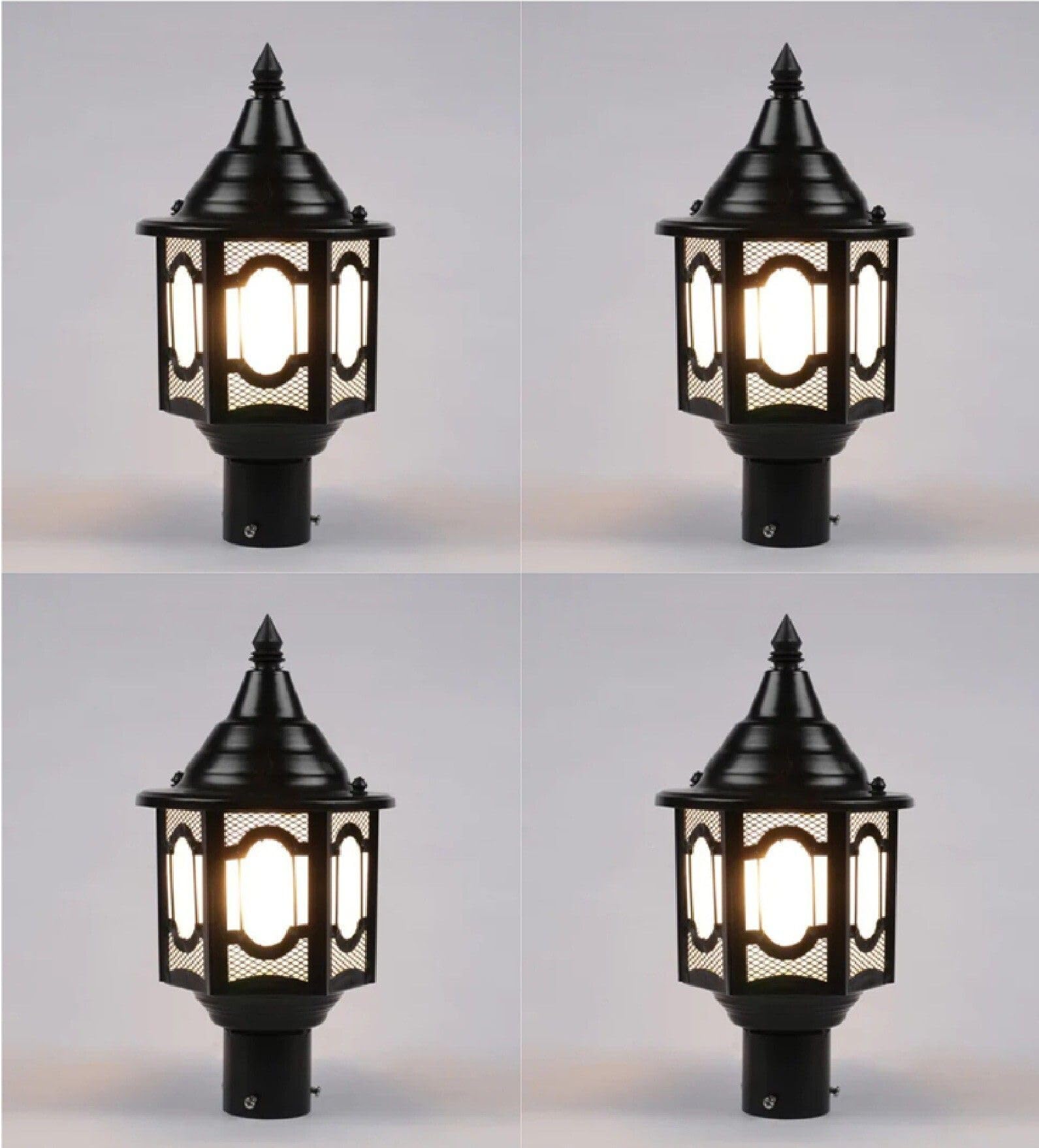 Black Iron and Glass Gate Light | Fixed Mount Outdoor Garden | Field Gate Roof Lighting Fixture | Pack of 4 Durable Exterior Lamps-image-33