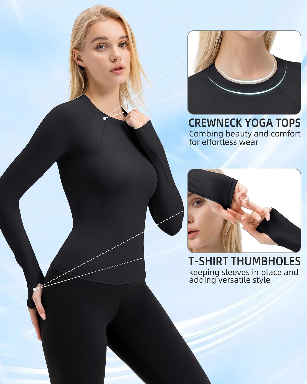 SPVISE Women's Seamless Workout Tops Sun Protection UPF 50+ Long Sleeve Compression Shirts Cool Dry Hiking Top with Thumbhole
