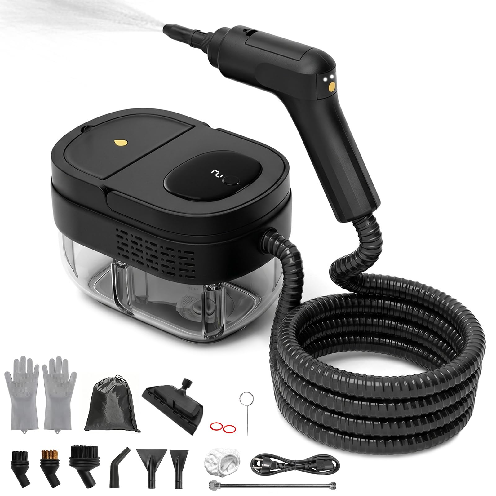 Vaporeta Limpieza Hogar, 2500W Limpiador a Vapor de Mano con Mango Regulable en 3 Niveles y Depósito de Agua 1600ML Limpiadoras a Vapor Portátil para Limpiar Cocinas, Baños, Coches, Ventanas