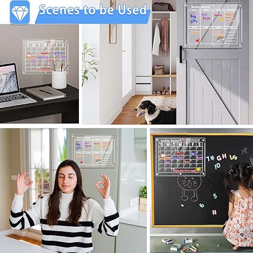 Miniatura 6 de 2 calendarios magnéticos acrílicos para refrigerador, calendario transparente de 16 x 12 pulgadas para refrigerador, calendario transparente mensual