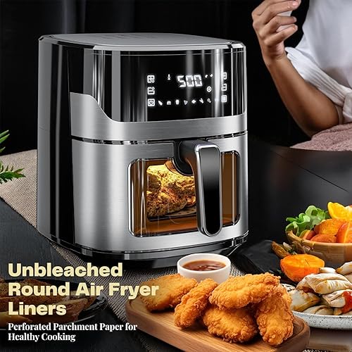 Miniatura 9 de Flexzion Papel pergamino perforado de 7.5 pulgadas para forros de freidora de aire, redondo, sin blanquear, 200 hojas de 3.5 y 3.7 cuartos de galón,