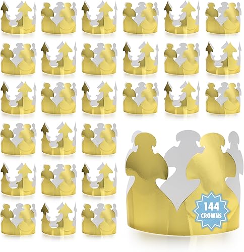 Hygloss Coronas de papel doradas personalizables, sombreros de fiesta duraderos para niños, fabricados en Estados Unidos, 144 piezas, unidades