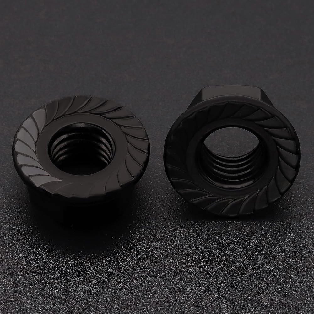 M6-1.0 (25 Pack) Stainless Steel Serrated Flange Hex Nuts, Metric Flange Hex Nuts, Stainless Steel 304 (18-8), UNC Coarse Thread, Black Coated