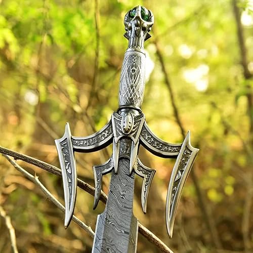 Miniatura 6 de Qepaa Crafts® Espada de acero damasquino hecha a mano estilo vikingo real Hoja de filo completo con mango de madera y vaina Réplica medieval