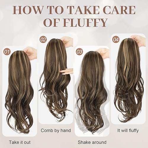 Miniatura 5 de KooKaStyle Extensiones de cola de caballo, 22 pulgadas, color marrón oscuro, largo, ondulado, con clip, extensiones de cabello sintético en capas