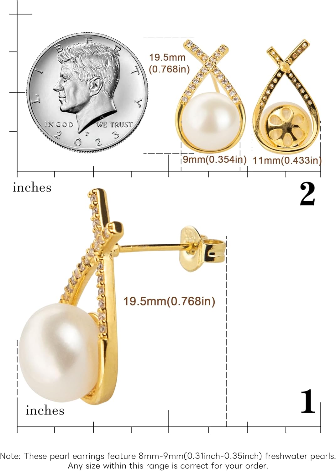 Freshwater Pearl Stud Earrings for Women – Hypoallergenic 18K Gold Plated Sterling Silver for Mother, Wife, Brides (Birthday, Valentine's Day, Anniversary,Wedding) - Image 7