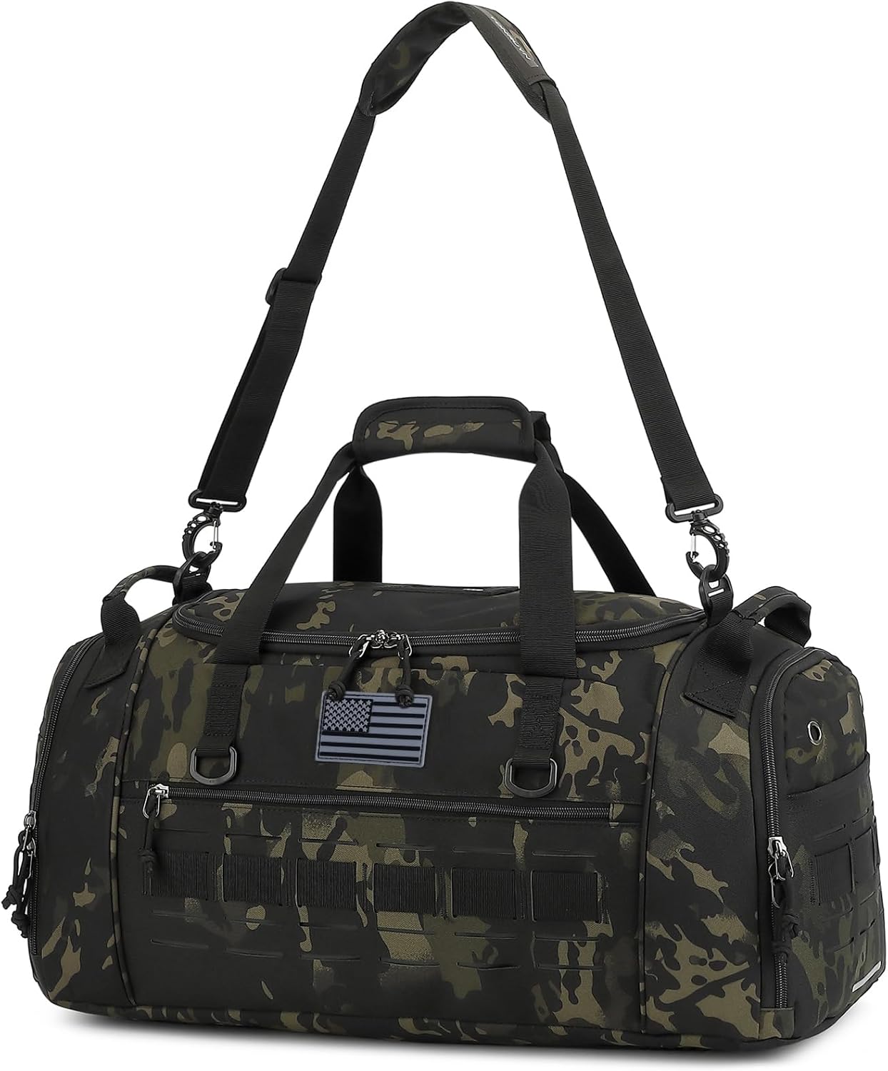 Tactical Gym Bag for Men 45L Military Sport Duffle Bag with Shoe & Laptop Compartment Travel Duffel Bag for Women Weekender Overnight Bags for Fitness Workout Basketball Football, Camo