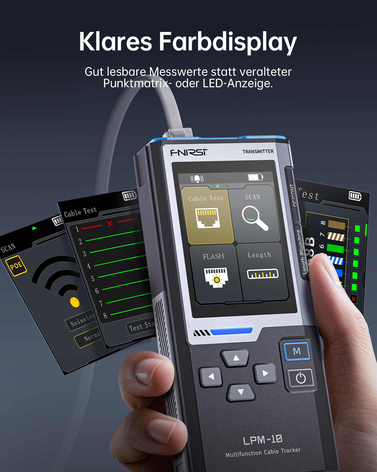 FNIRSI LPM-10A Netzwerktester Kabeltester RJ45 RJ11 LAN Ethernet Tester CAT5 CAT6 PoE NCV Längentest wiederaufladbar