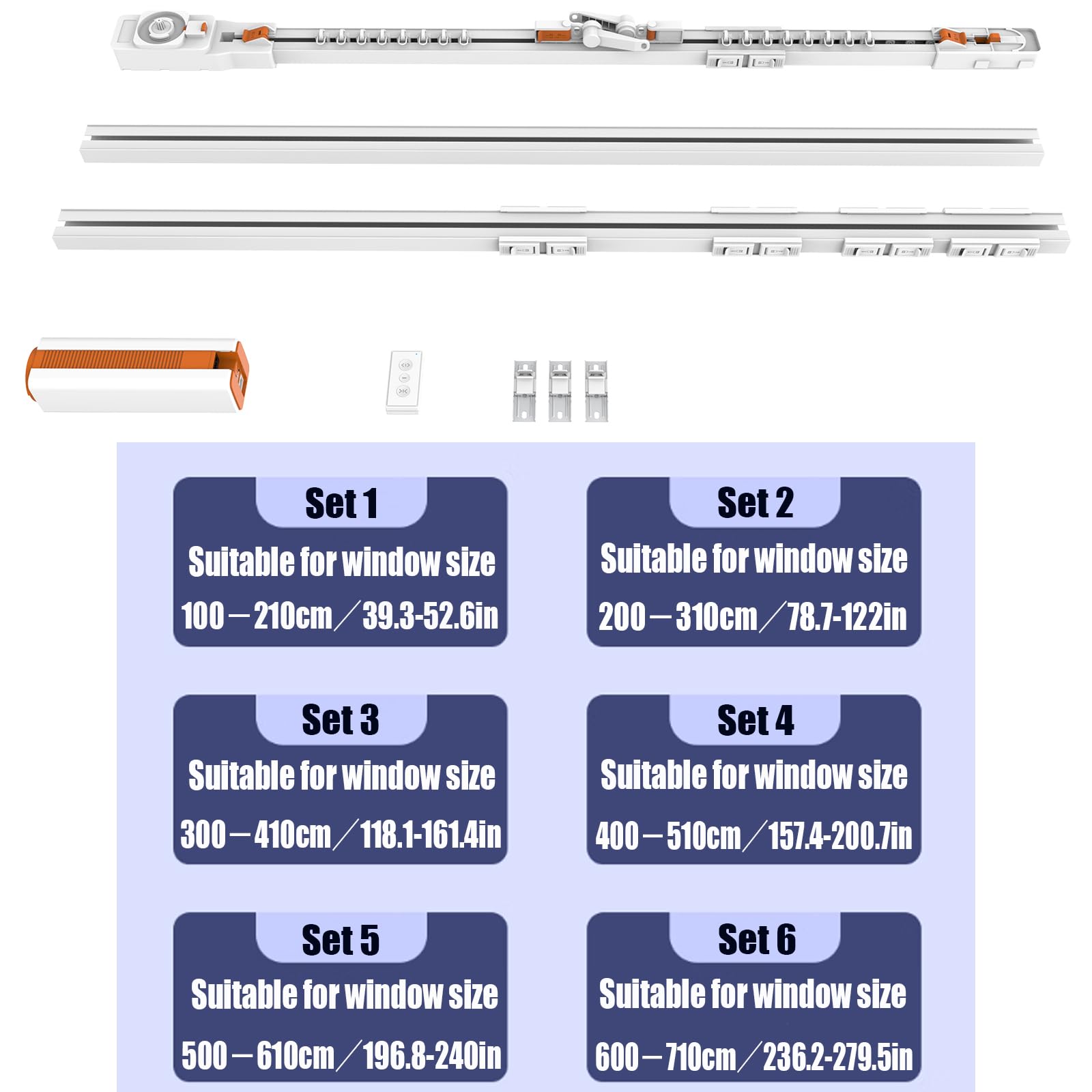 Rail Motorisé pour Rideaux,Kit De Rail Intelligent,Ouverture Et Fermeture par Simple Pression,Réglage À Trois Vitesses,Chargement Solaire,pour Obscurcissement Décoratif,Blanc,600~710cm