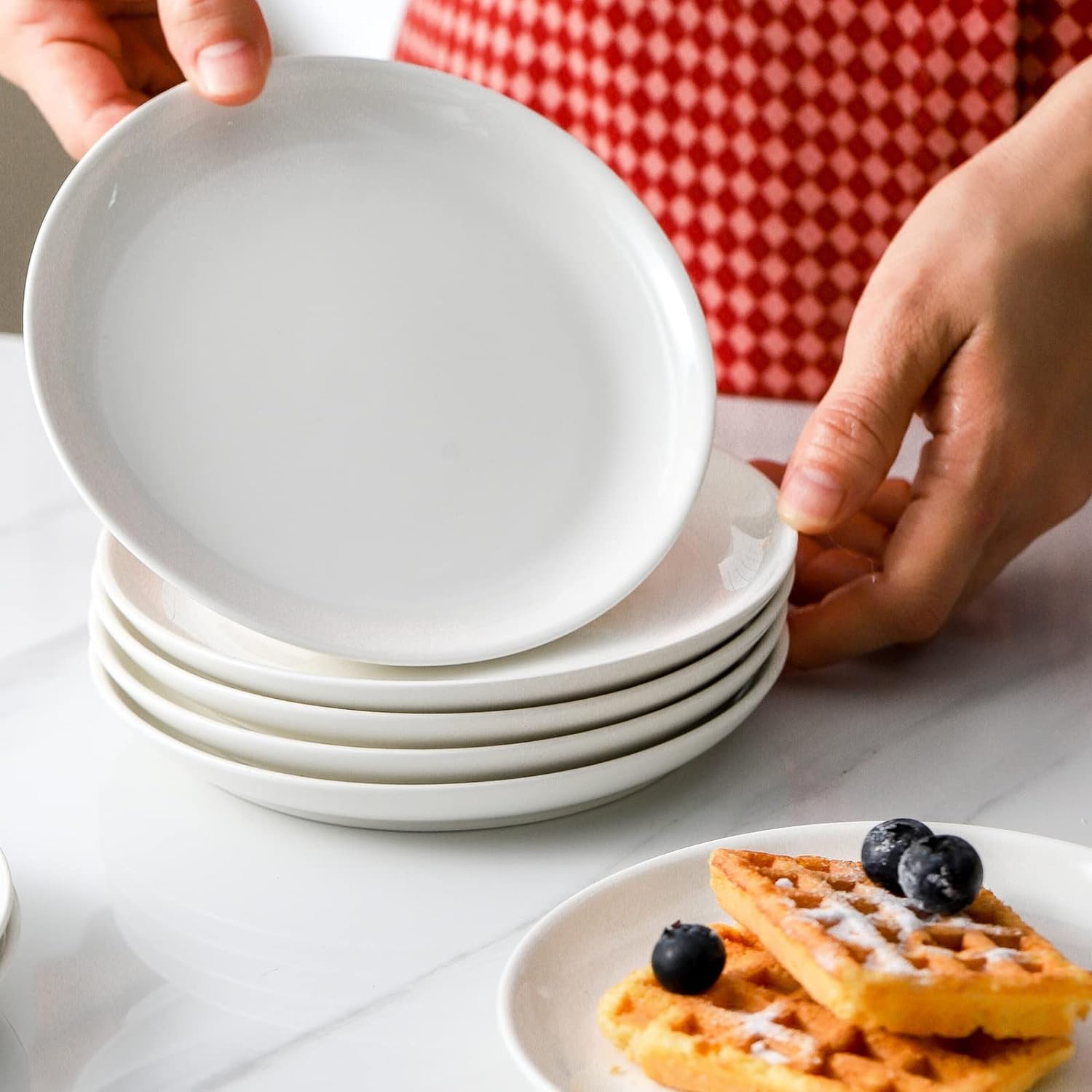 25 platos de cerámica para aperitivos de 5.6 pulgadas, pequeños platos de postre, platos de cena, platos redondos ligeros blancos para pan, mantequilla, juegos de platos de vajilla