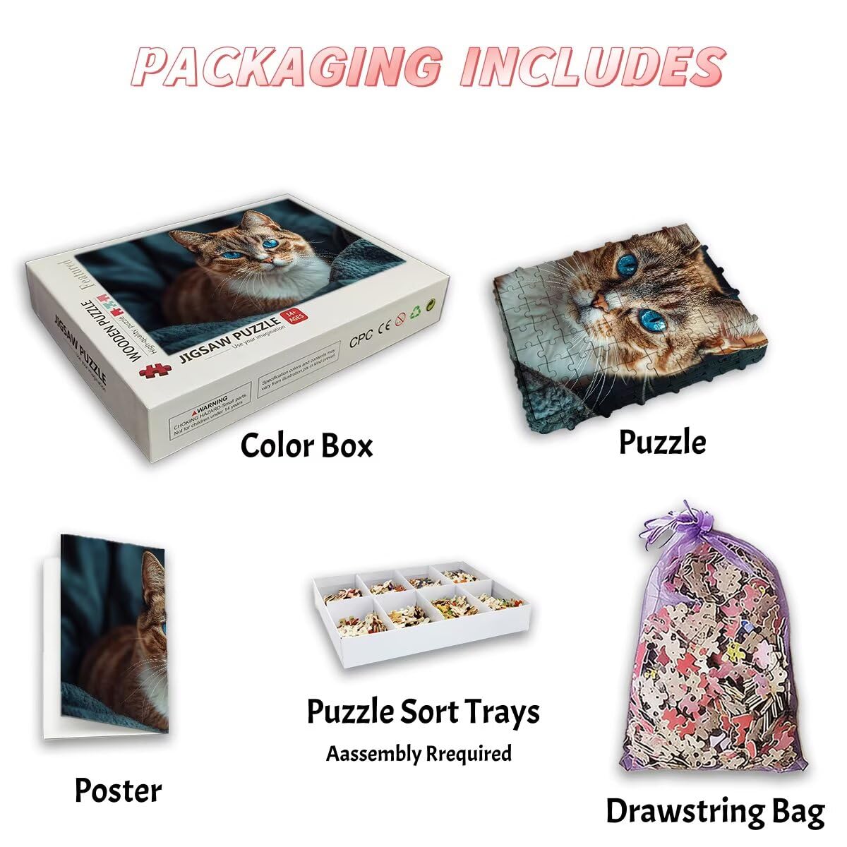 Puzzle 3000 sztuk koty, drewniane puzzle zwierzęce, klasyczne wyzwanie puzzle dla całej rodziny, zabawki puzzle litery na plecach, oryginalne prezenty dla mężczyzn wystrój -2079
