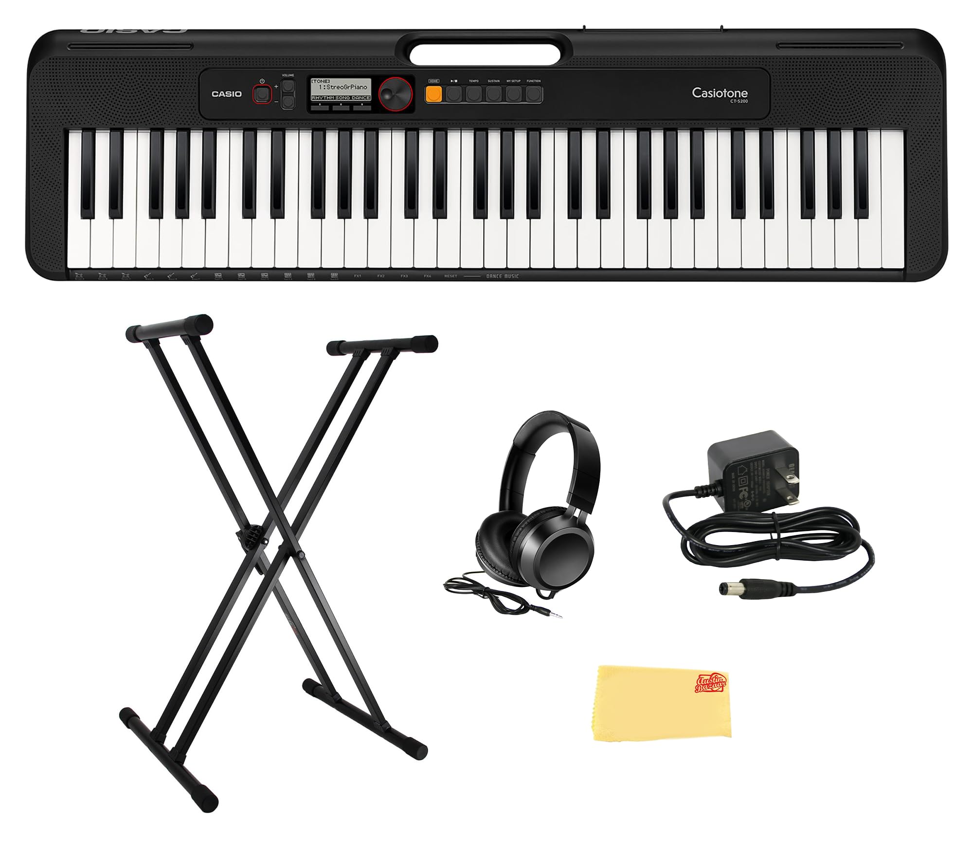 Casio CT-S200BK PPK 61-Key Premium Keyboard Pack with Stand, Headphones & Power Supply, Black