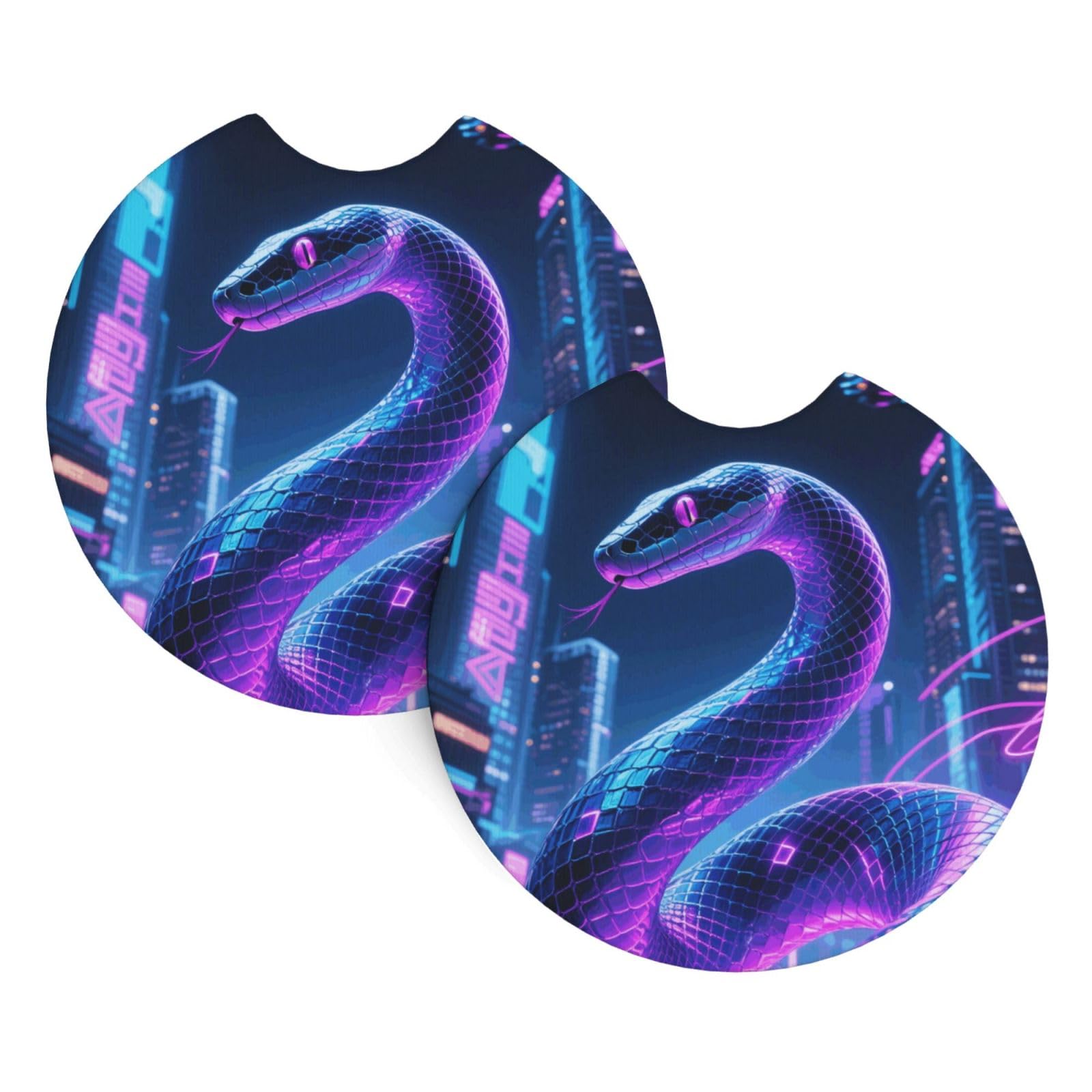 2 Pack Car Coaster for Cup Holders Snake Print Car Cup Coaster 2.7" Neoprene Non-Slip Automotive Cup Mat Universal Auto Car Interior Accessories for Women Men Cup Pad