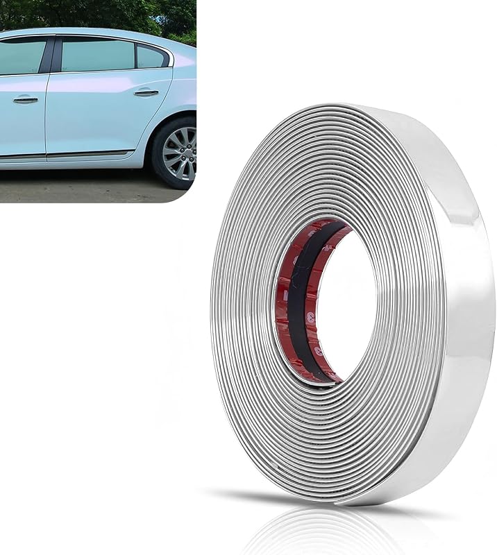 Moldura lateral automotiva cromada MOXRUQ autoadesiva 0,61 cm x 14,94 m – Prata