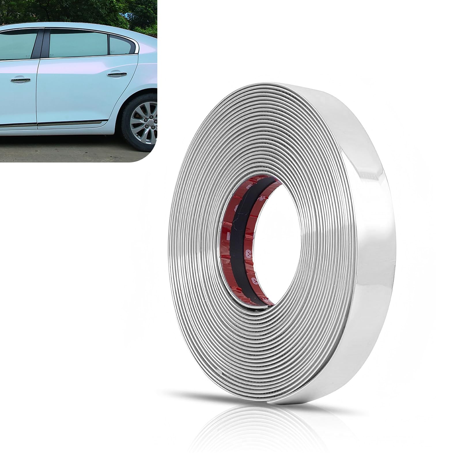 Car Molding Trim, 49Ft Chrome Car Side Moldings, Scratch-Proof Exterior and Interior Molding Trim, 0.24" Wide Self-Adhesive Window Trim Molding, Decorative Strip for All Vehicles (Silver)