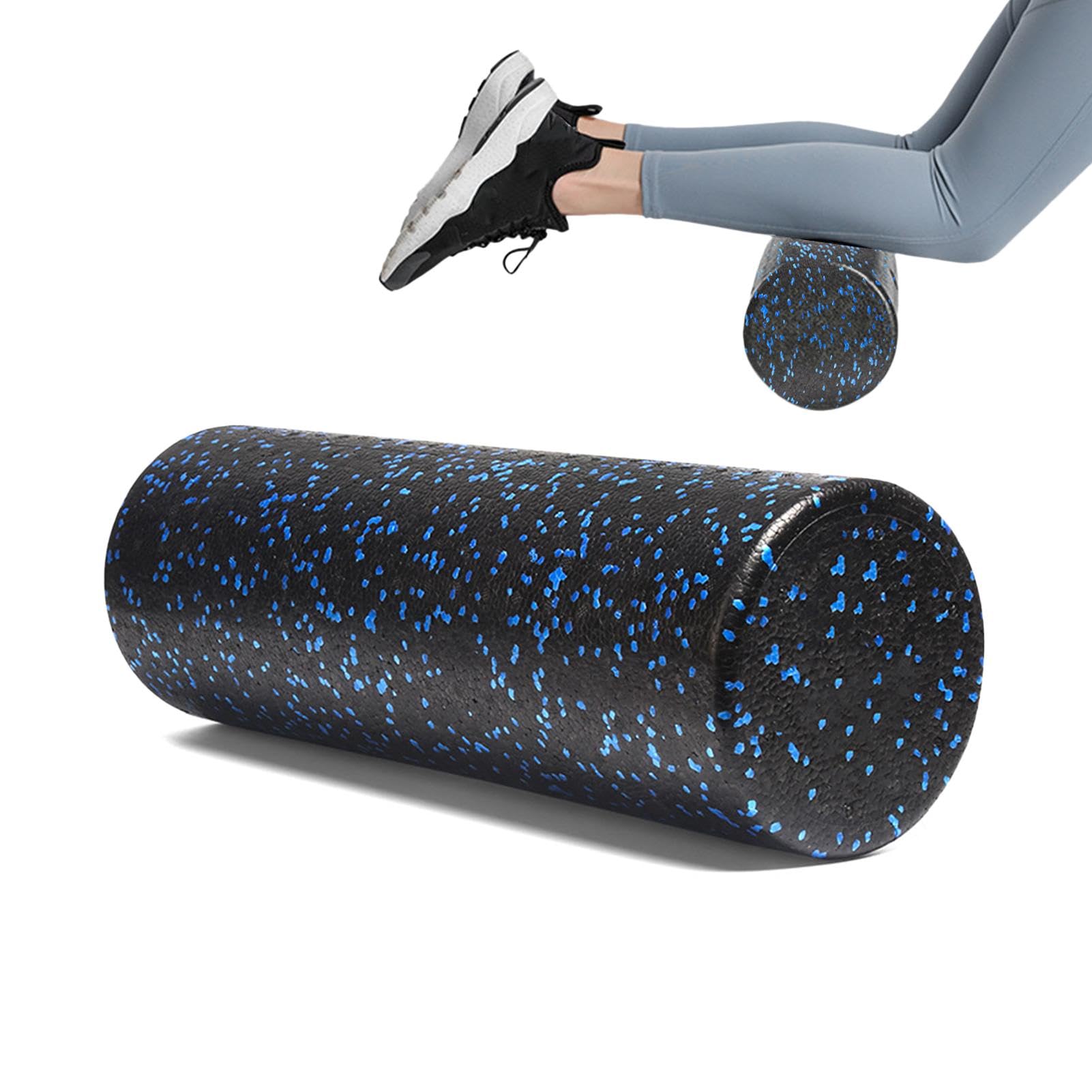 Rodillo de espuma de alta densidad, rodillo de espuma , rodillo de recuperación muscular, rodillo compacto portátil, rodillo de espuma de yoga, pilates, 45 cm, azul y negro o brazos traseros