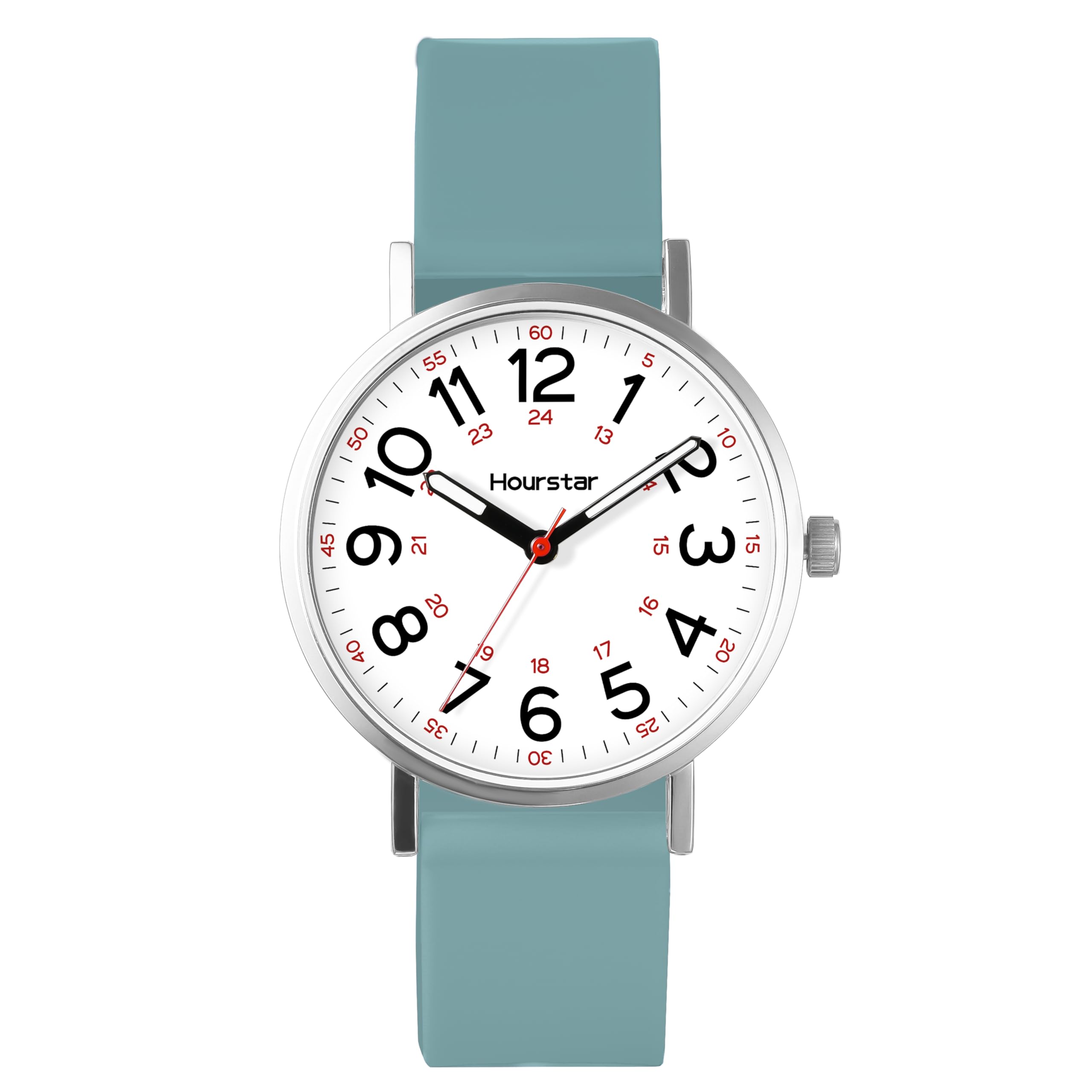 Reloj analógico de enfermera para mujer con segunda mano para enfermería, 12/24 horas, correa de silicona, fácil lectura (cian)