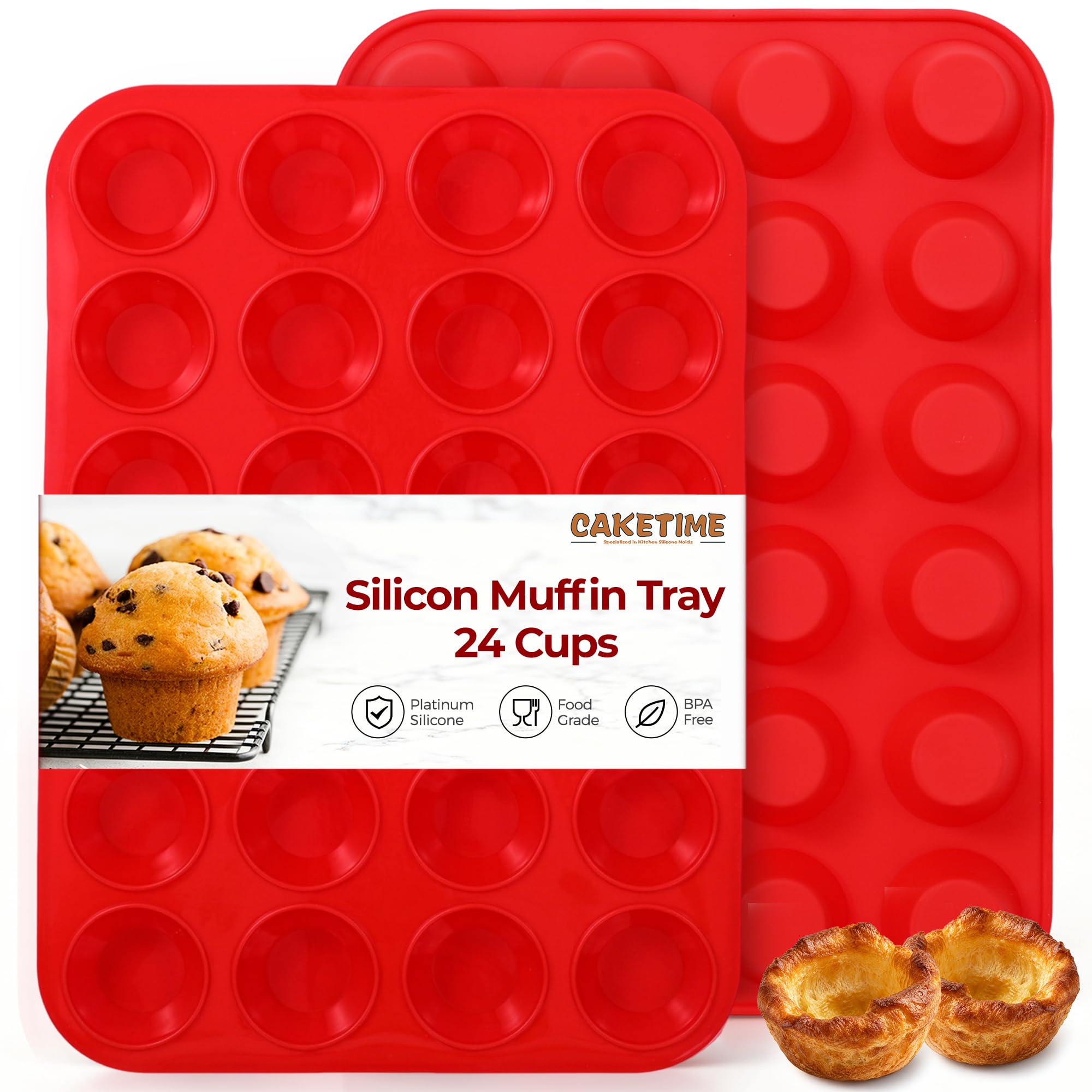 Silicone Mini Muffin Tin, 24-Cup Cupcake Tray, Baking Tin Pack of 2