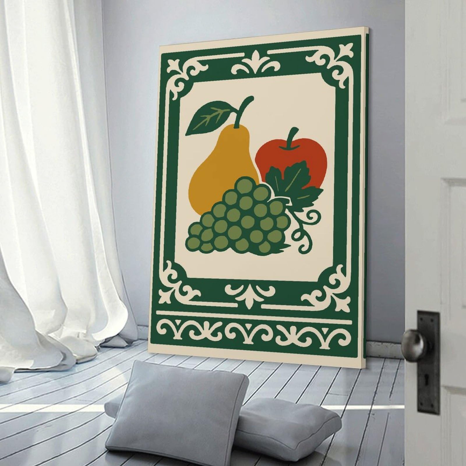 Junmoney Still Life of Fruits with Decorative Border Canvas Wall Picture 24x36inch(60x90cm), for Study, Office Or Focused Interiors, Home Office Artwork with Decorative Appeal