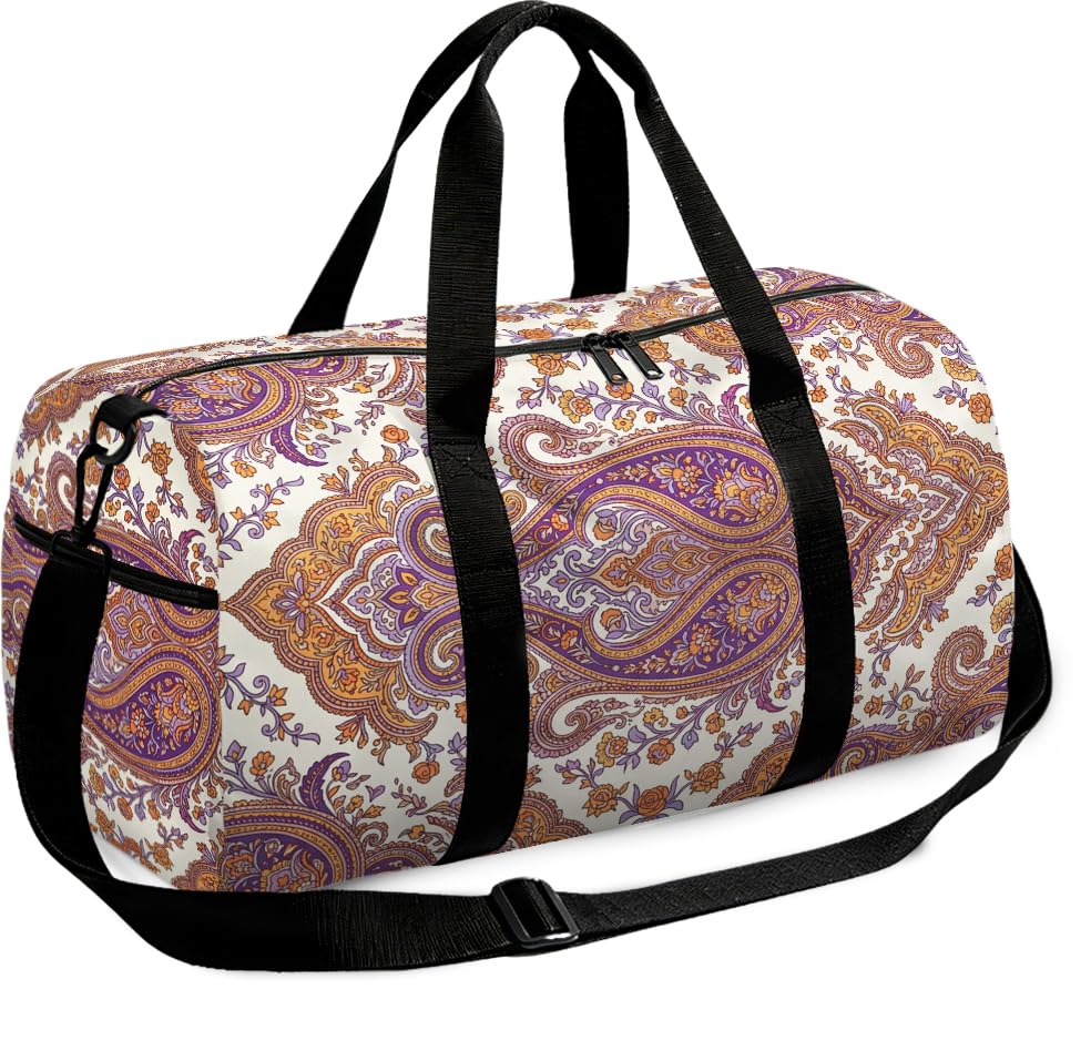 SUPERDANT 45x20x24cm Paisley Floral Sports Duffel Bag with Pocket Large Capacity Nylon Weekender Bag for Women Travel Gym Overnight Trips and Camping Colorful