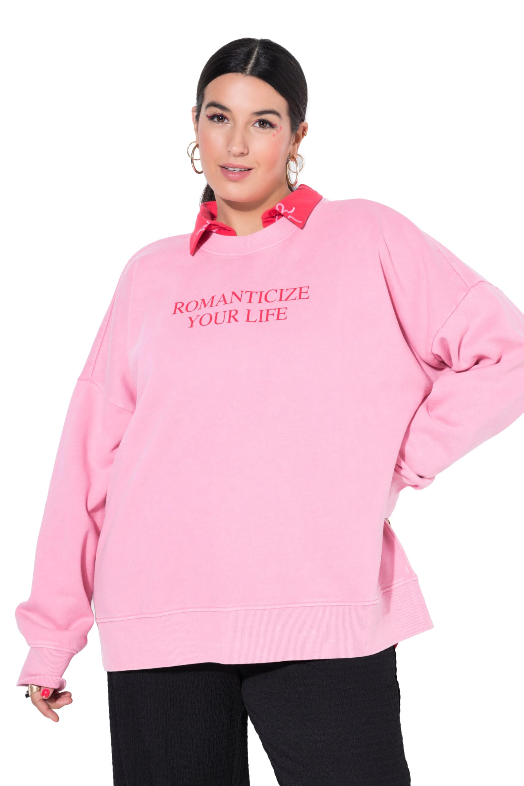 Studio Untold Damen große Größen Übergrößen Plus Size Sweatshirt, Oversized, Statement, Acid Wash 848356