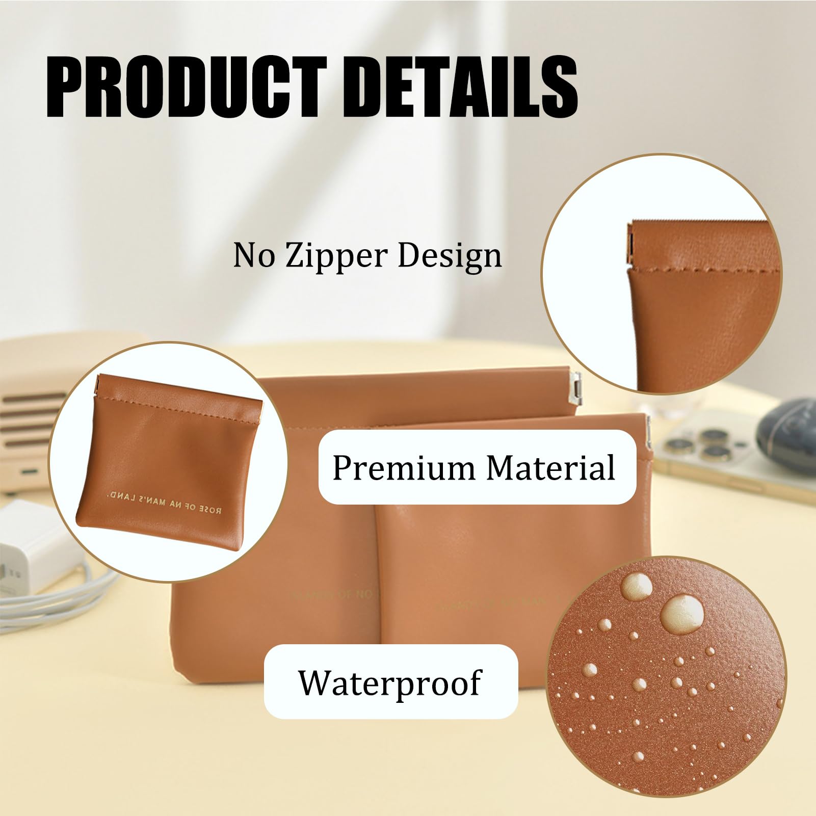 MIUPOO Small Purse Makeup Bag for Women,Elastic Open Close Storage Bag Mini Travel Storage Bag,Waterproof Organizer Pouch for Lipstick Cosmetics Headphones Jewelry,3 Pieces,Brown - Image 4