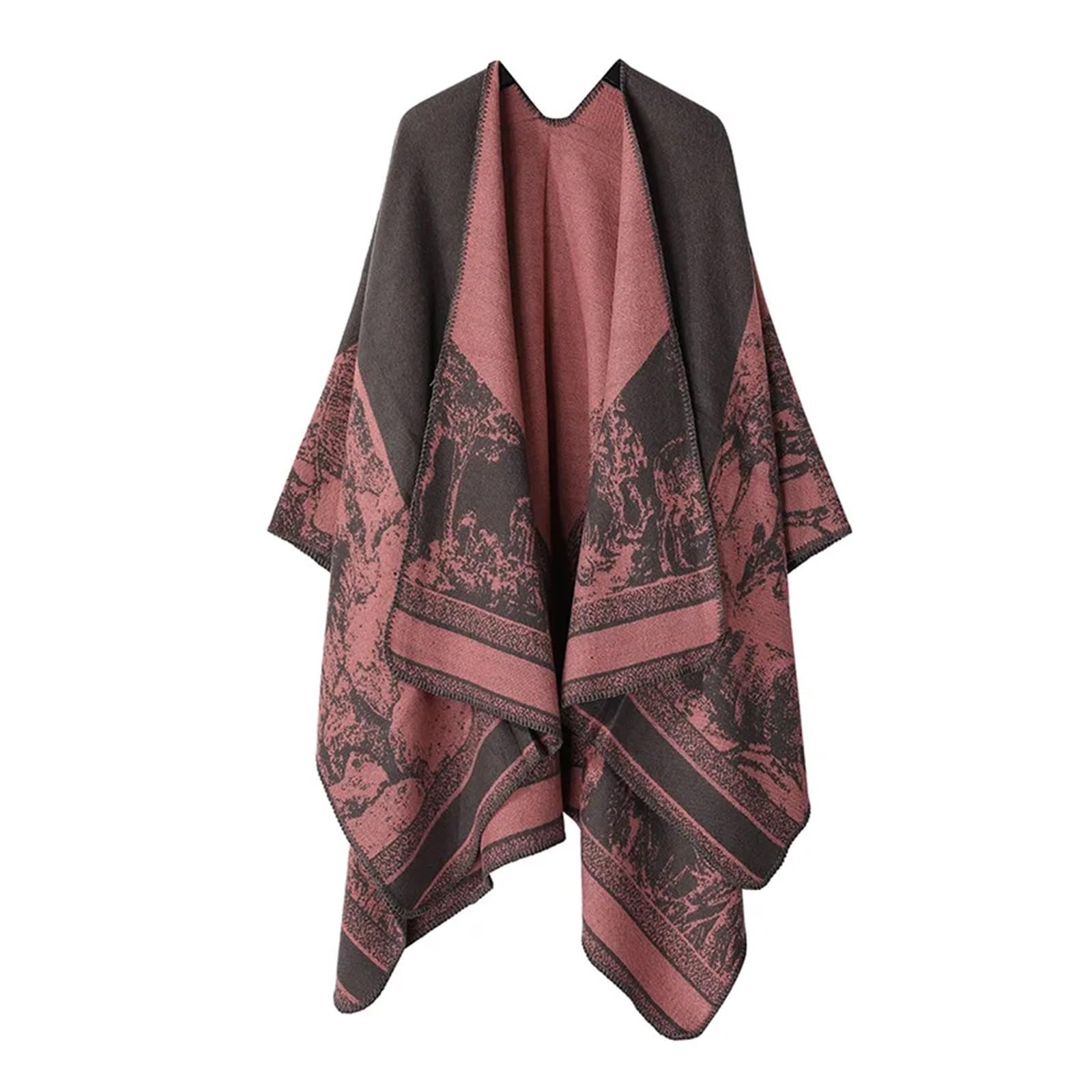Poncho Mantello Donna Mantella Divisa Mantella Stile Classico Doppio Lato Nappa Viaggio Caldo Mantella Cappotto Donna Nero(Color-9)