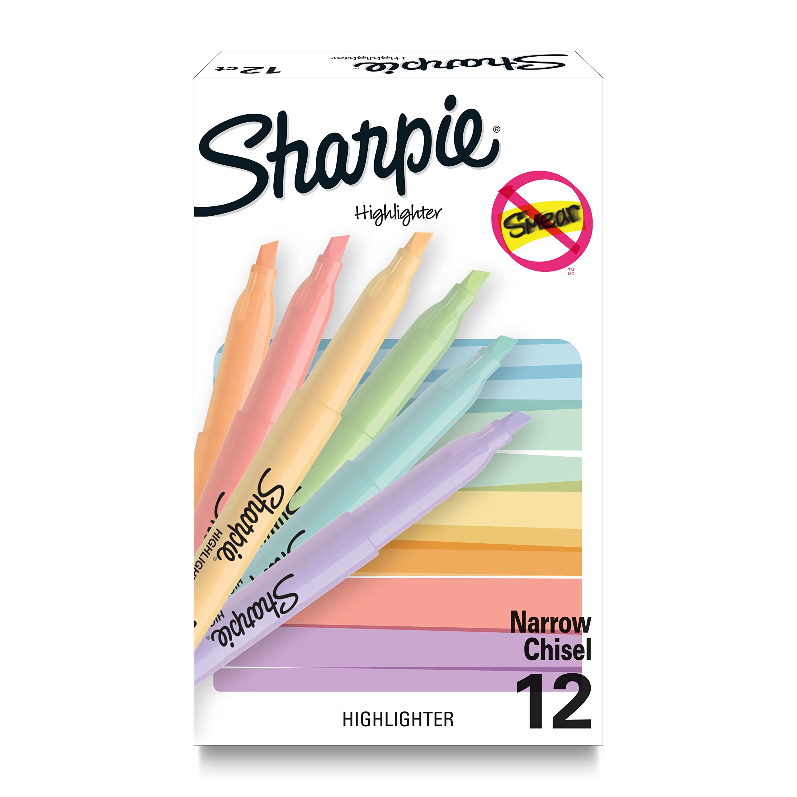 sharpie pocket highlighters mild pastel colors assorted chisel tip 12 count - school home and office use teacher supplies