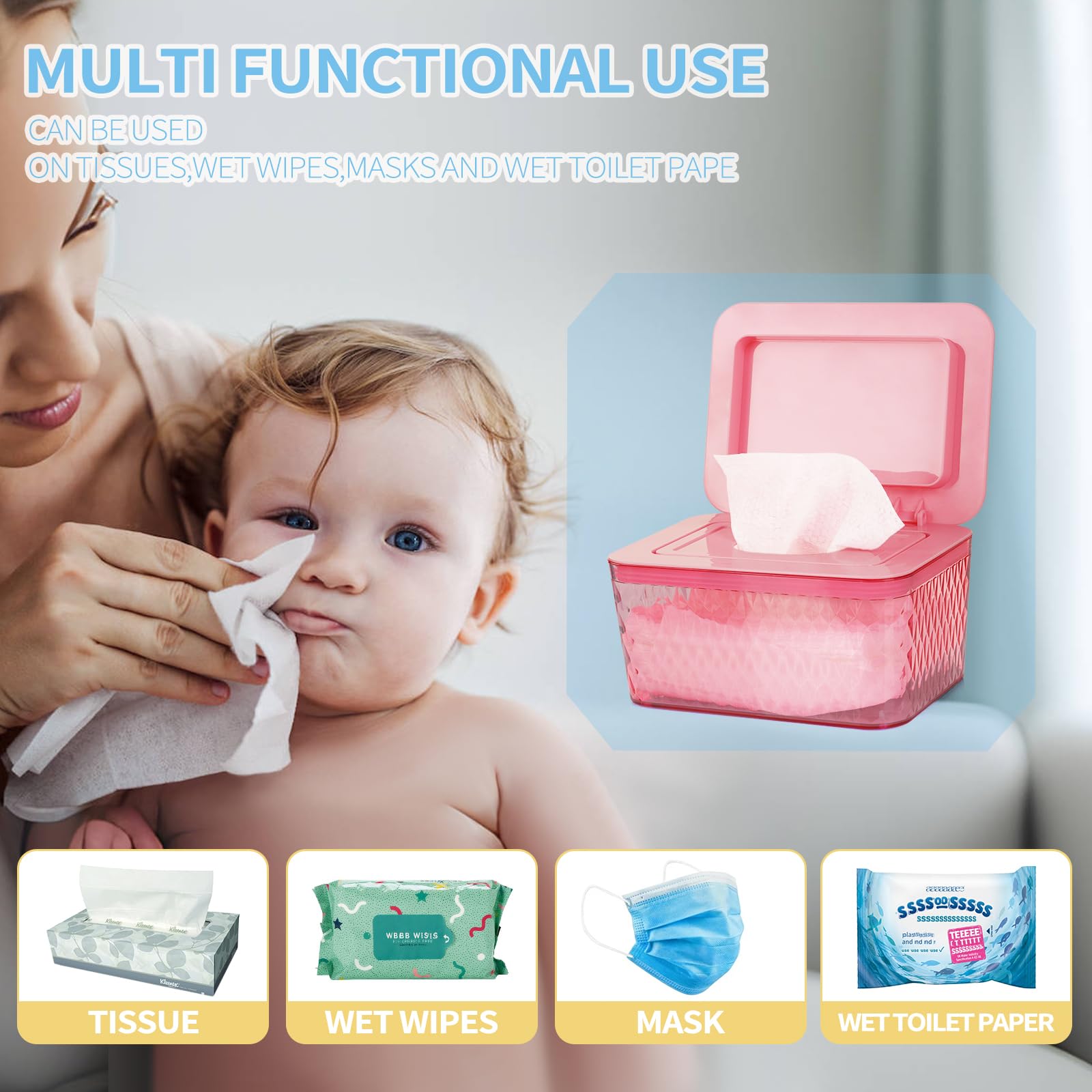Lot de 2 distributeurs de lingettes à une main, rose | Récipient à lingettes étanche pour salle de bain, antidérapant, garde les lingettes fraîches